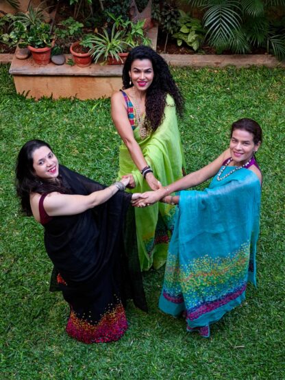 Calyz Blue Linen Saree with Collage Technique - Image 12